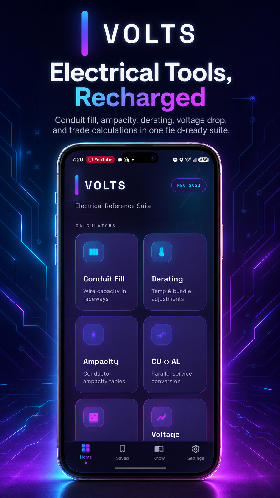 VOLTS v1.1.0 electrical reference app preview