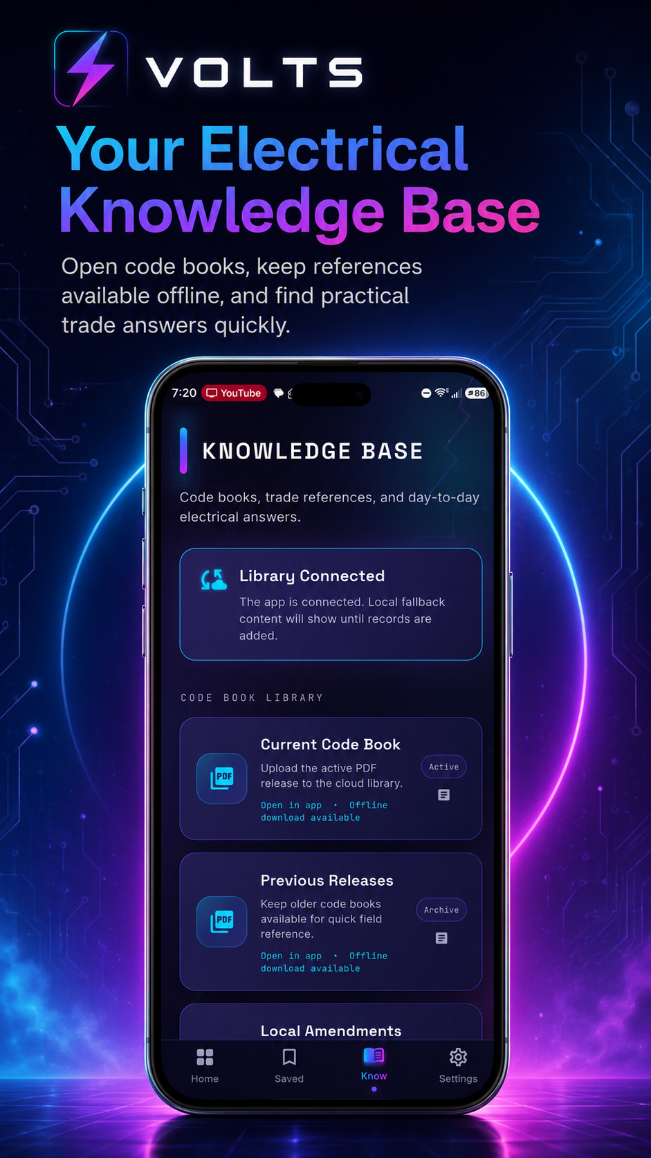 VOLTS v1.1.0 electrical calculator and field tools screen