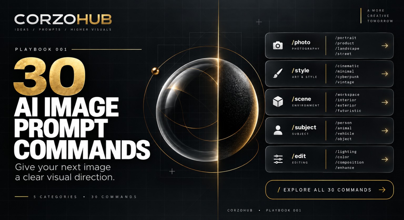CorzoHub Playbook 001 — 30 AI Image Prompt Commands