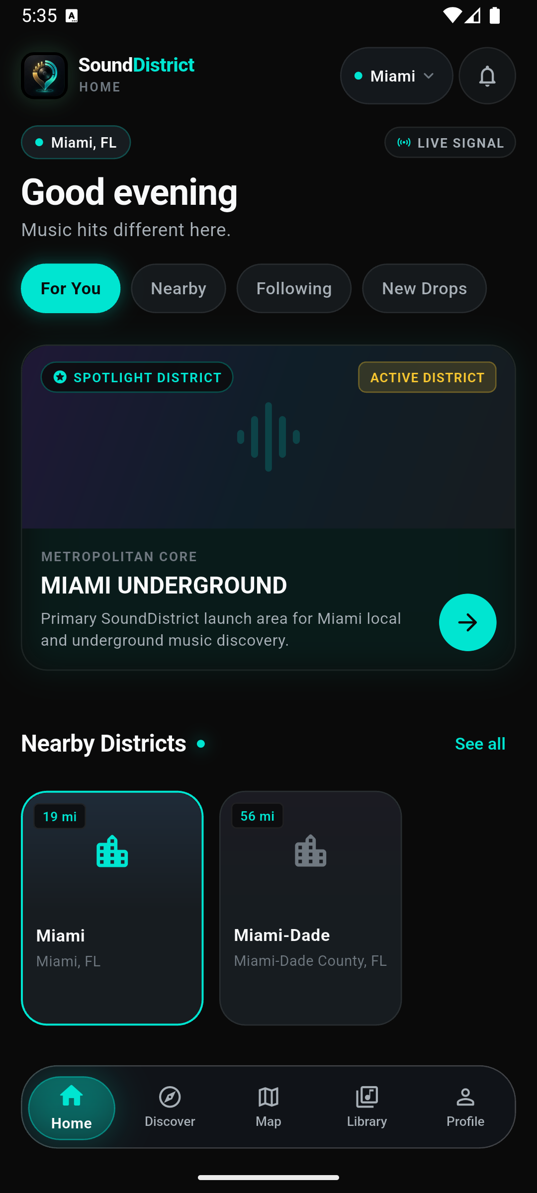 SoundDistrict location-powered music discovery app